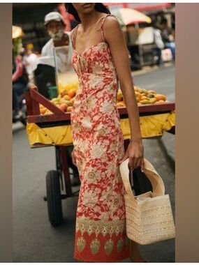 NWT Johanna Ortiz Prettier in Spanish Coral Floral Slip 100% cotton dress